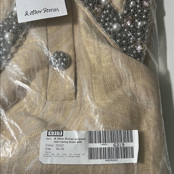 & Other Stories jacquard mini swing dress with embellished collar GOLD-Size US 6 - Picture 7 of 8